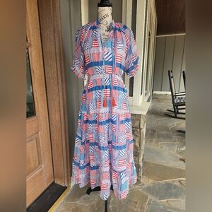 THML Red, Blue, and White Patterned Midi Dress-NWT